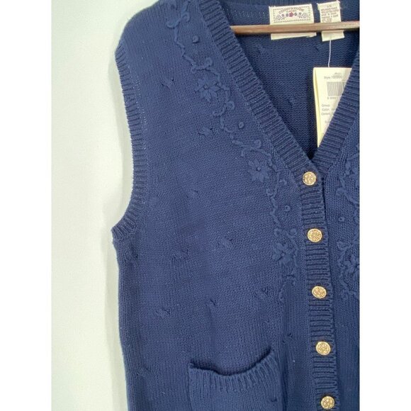 NWT COUNTRYSIDE CLASSICS HAND EMBROIDERED SWEATER VEST BUTTON FRONT SIZE LARGE - Picture 2 of 4